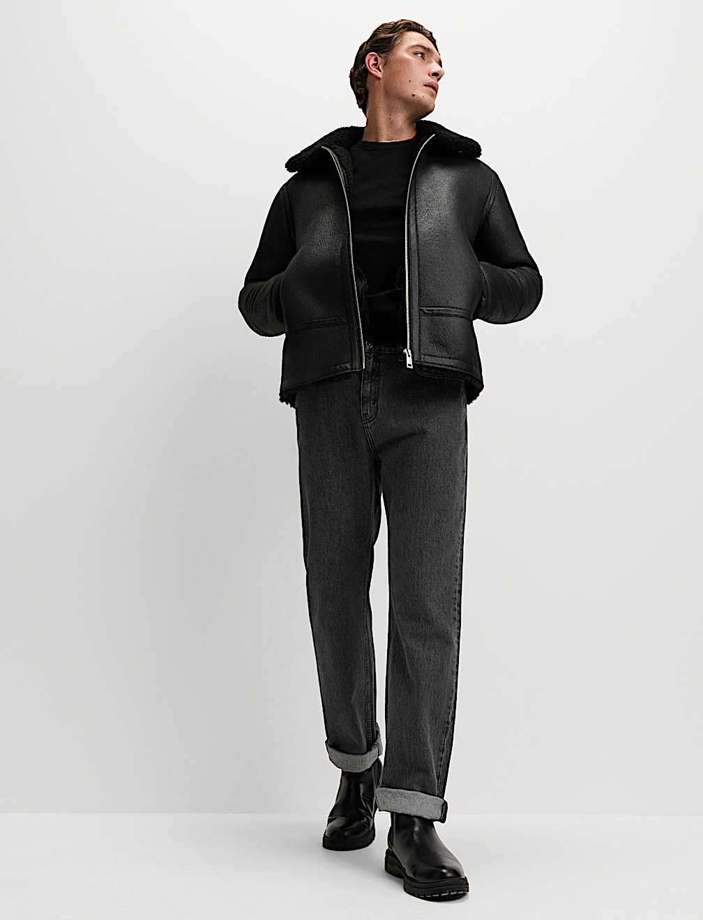 Faux Leather Aviator Jacket