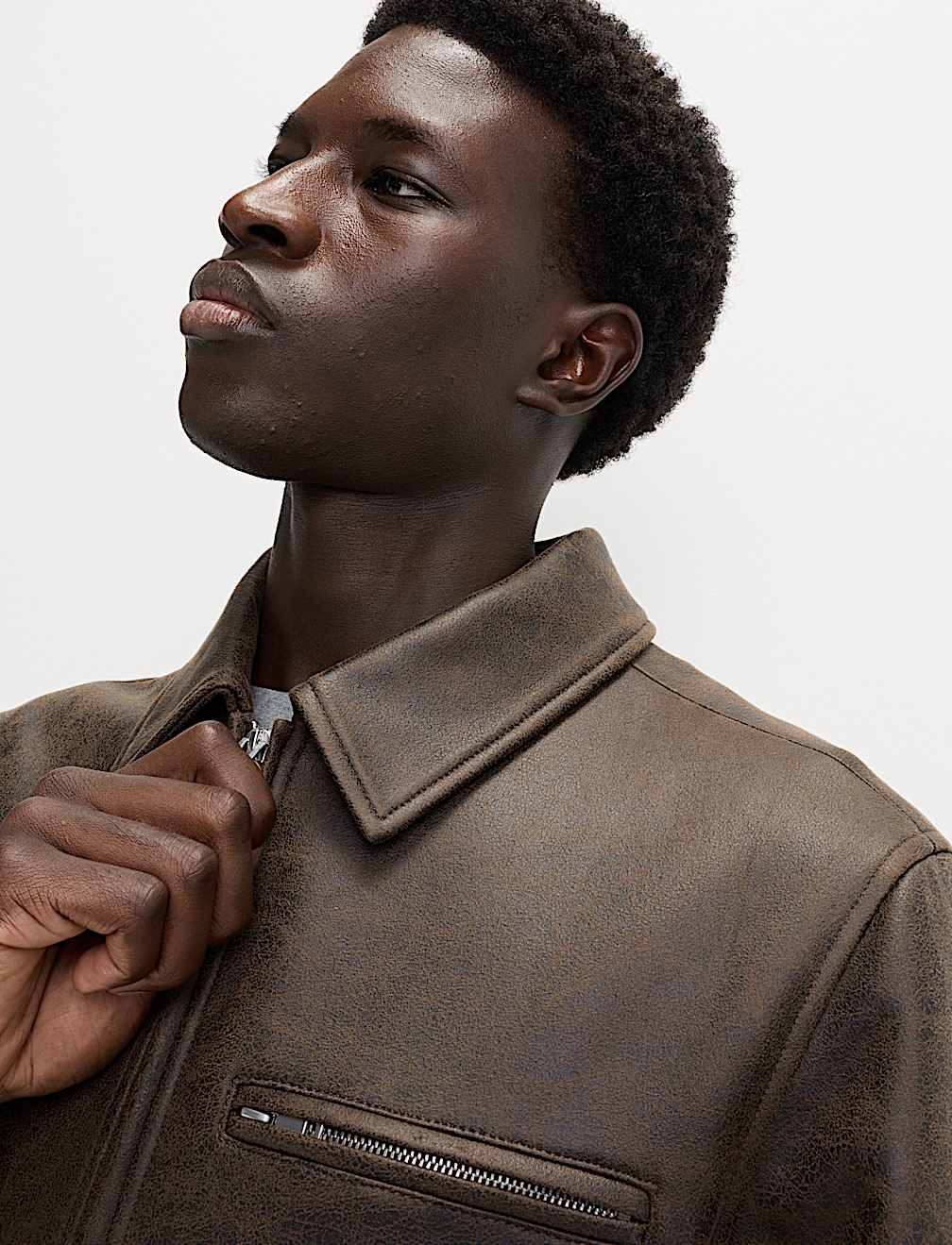 Distressed Faux Leather Harrington Jacket