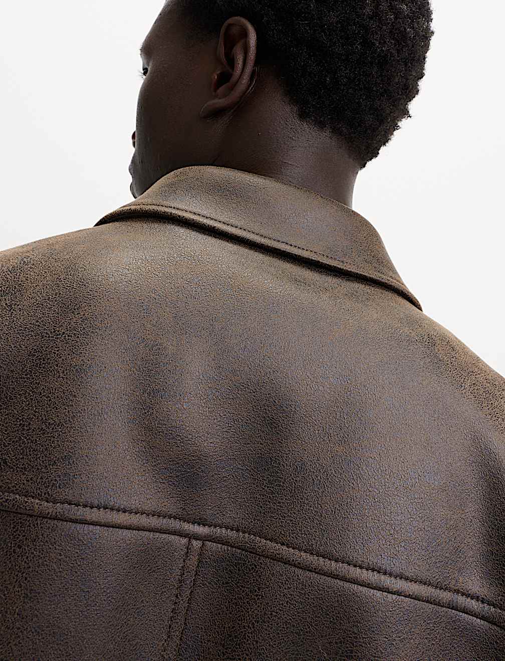 Distressed Faux Leather Harrington Jacket