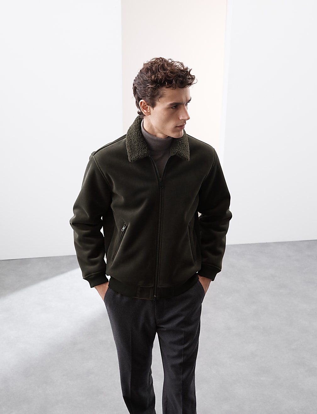 Faux Suede Bomber Jacket