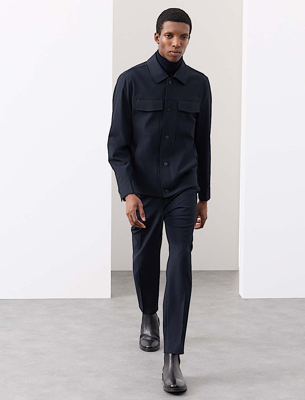 Textured Technical Twill Trucker Jacket