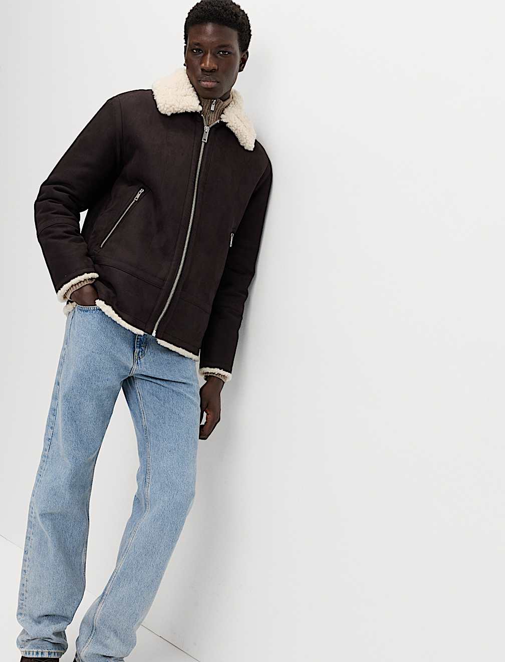 Faux Suede Aviator Jacket