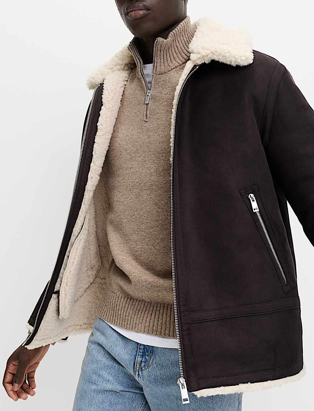 Faux Suede Aviator Jacket