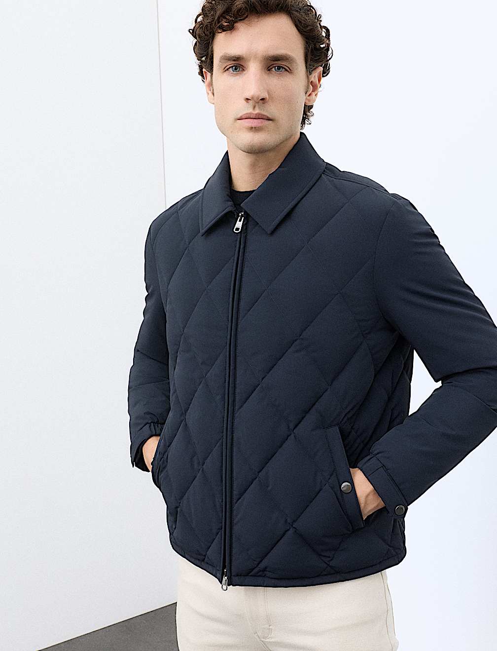 Diamond Quilted Collared Jacket