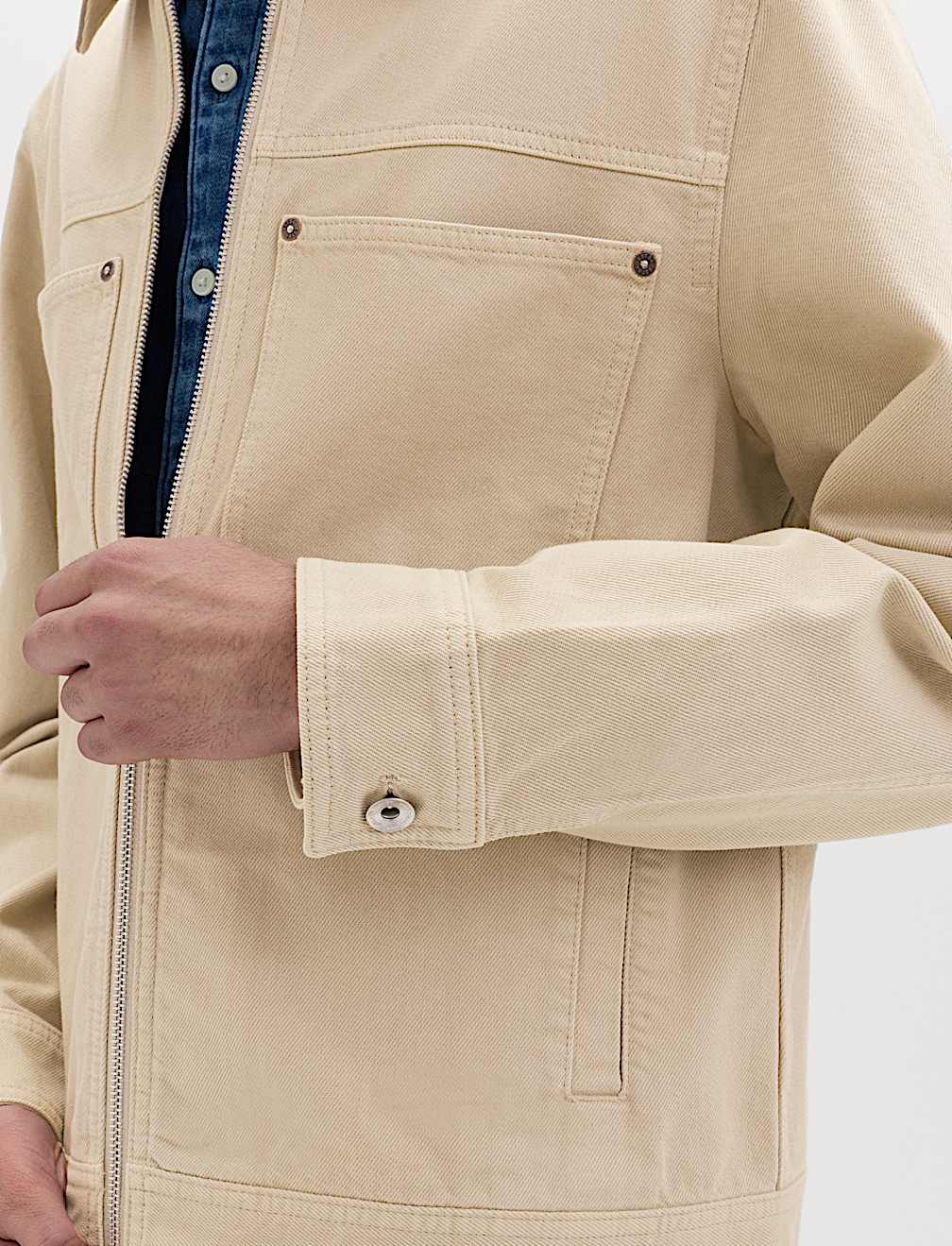 Pure Cotton Contrast Collar Denim Trucker