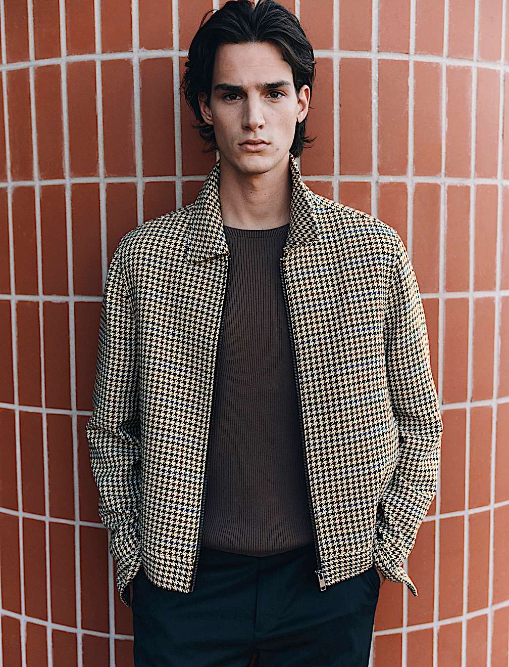 Wool Blend Houndstooth Jacket