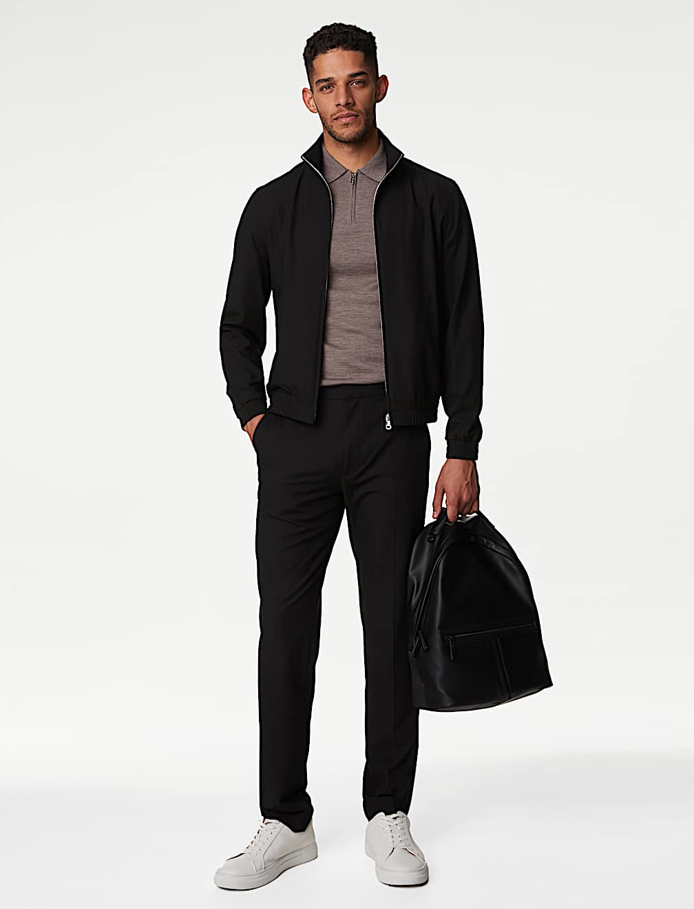 Funnel Neck Stretch Bomber Jacket