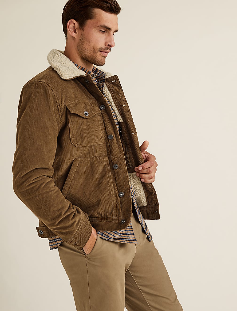 Tan borg lined cord jacket 2025