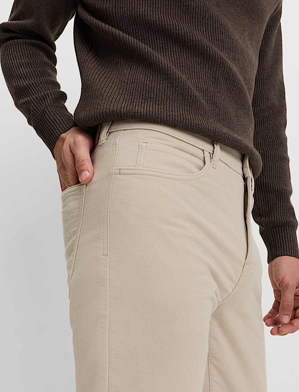 Straight Fit Italian Moleskin 5 Pocket Trousers