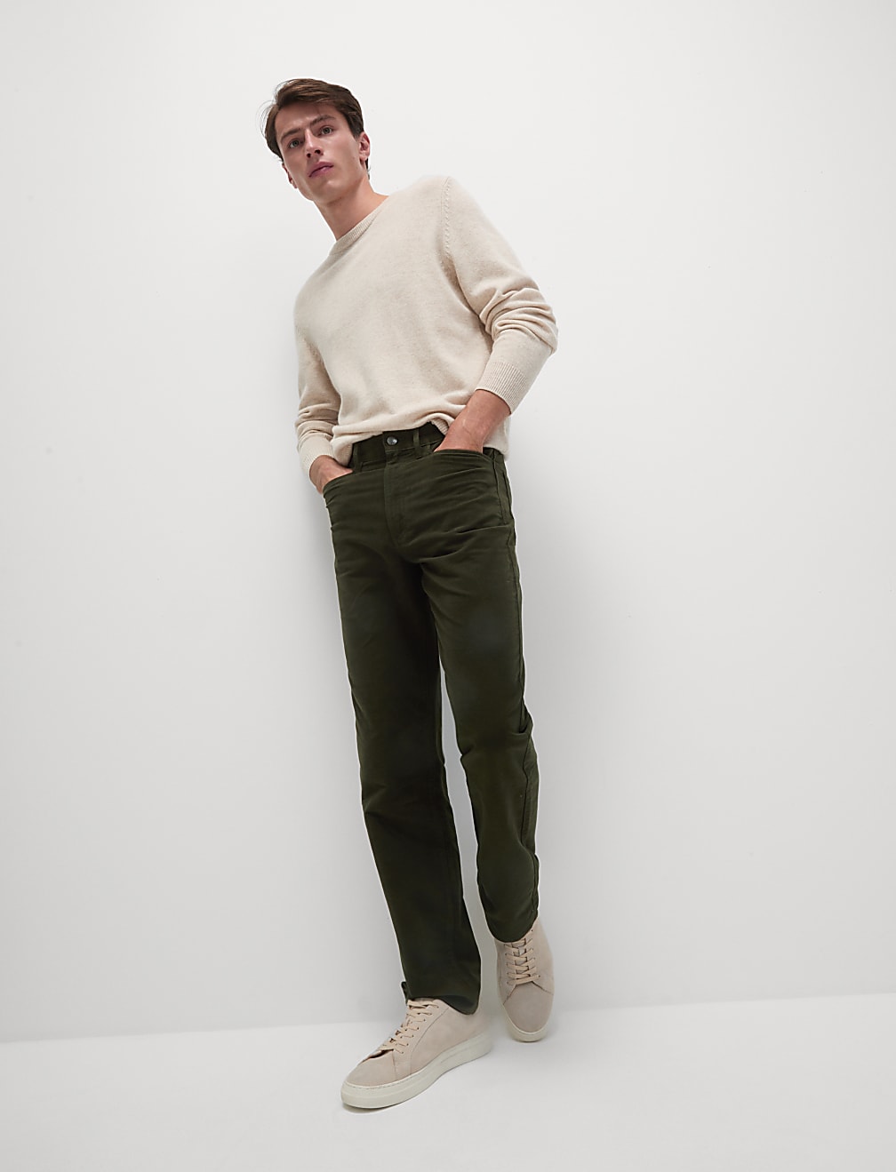 Straight Fit Italian Moleskin 5 Pocket Trousers
