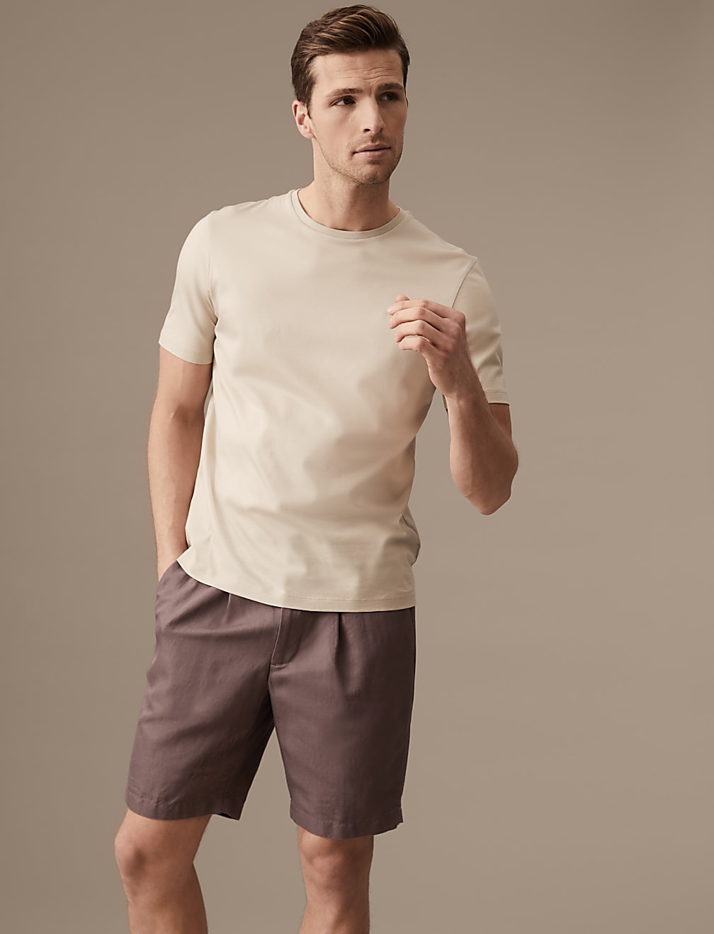Cotton Linen Elasticated Waist Chino Shorts