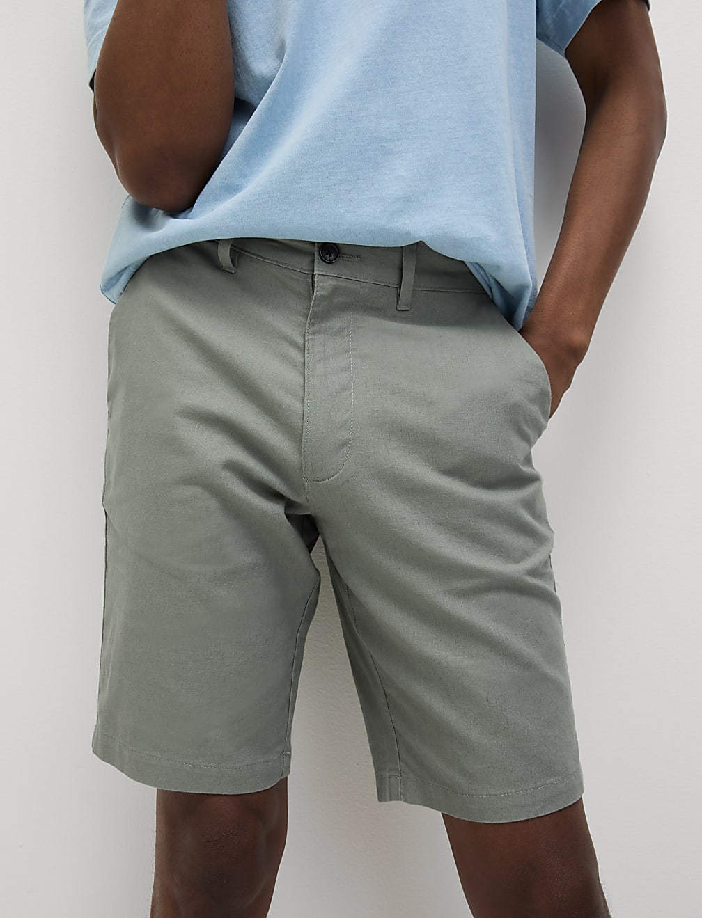 Linen Mix Plain Regular Fit Shorts