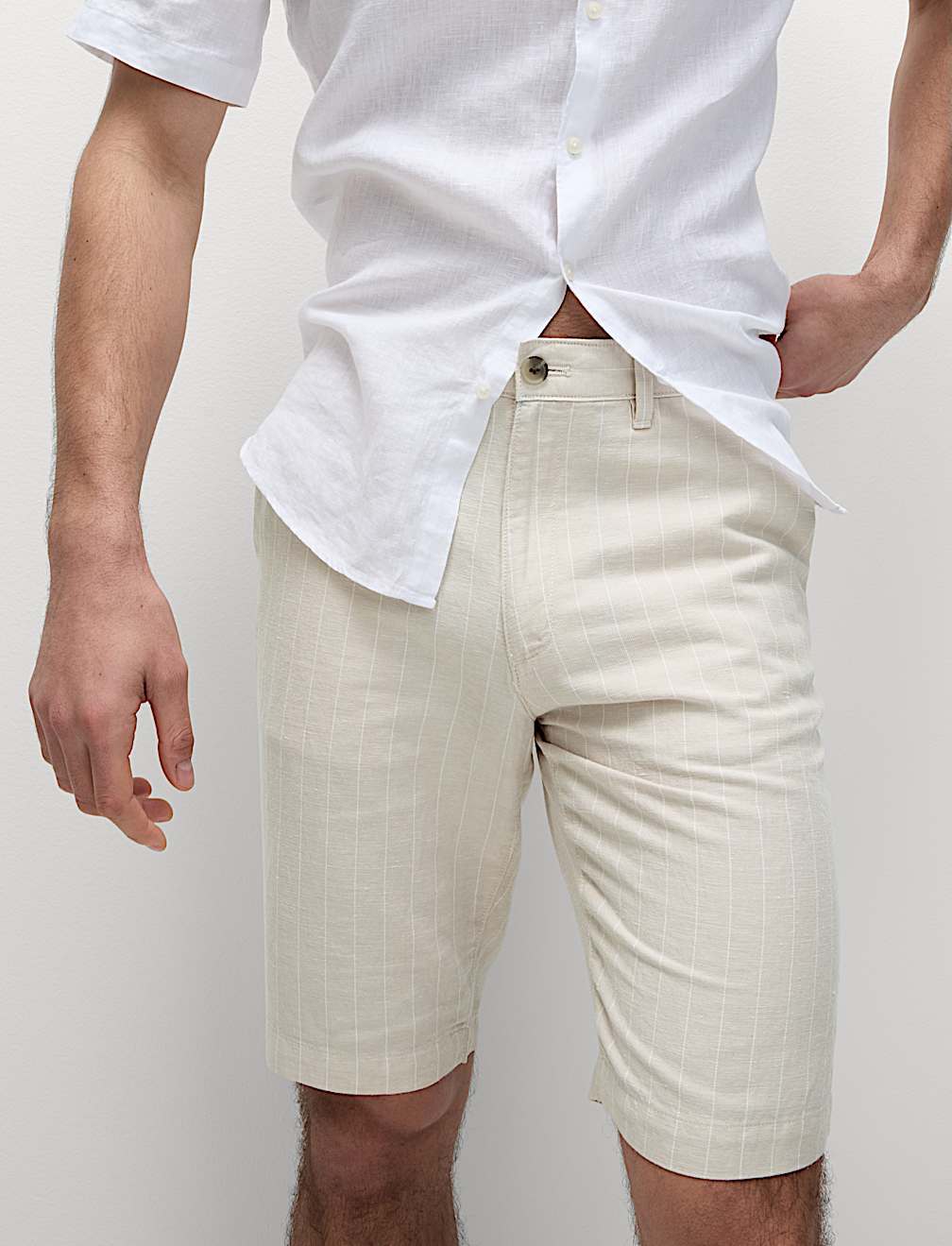 Regular Fit Cotton Linen Blend Chino Shorts