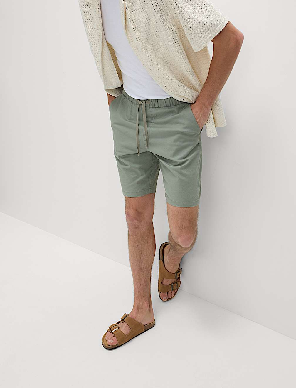 Cotton Linen Blend Elasticated Waist Shorts