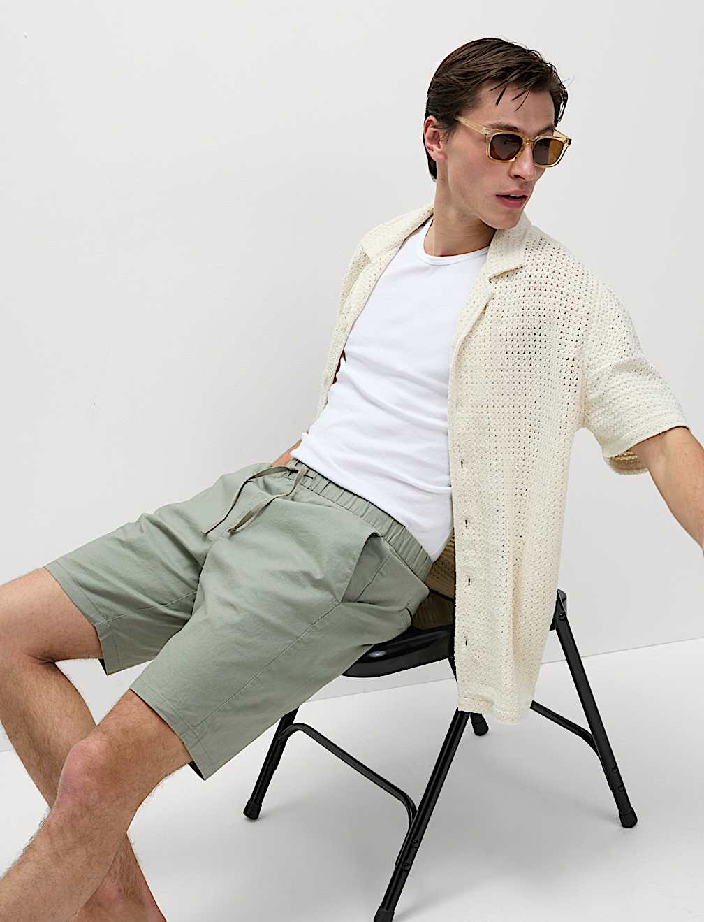 Cotton Linen Blend Elasticated Waist Shorts