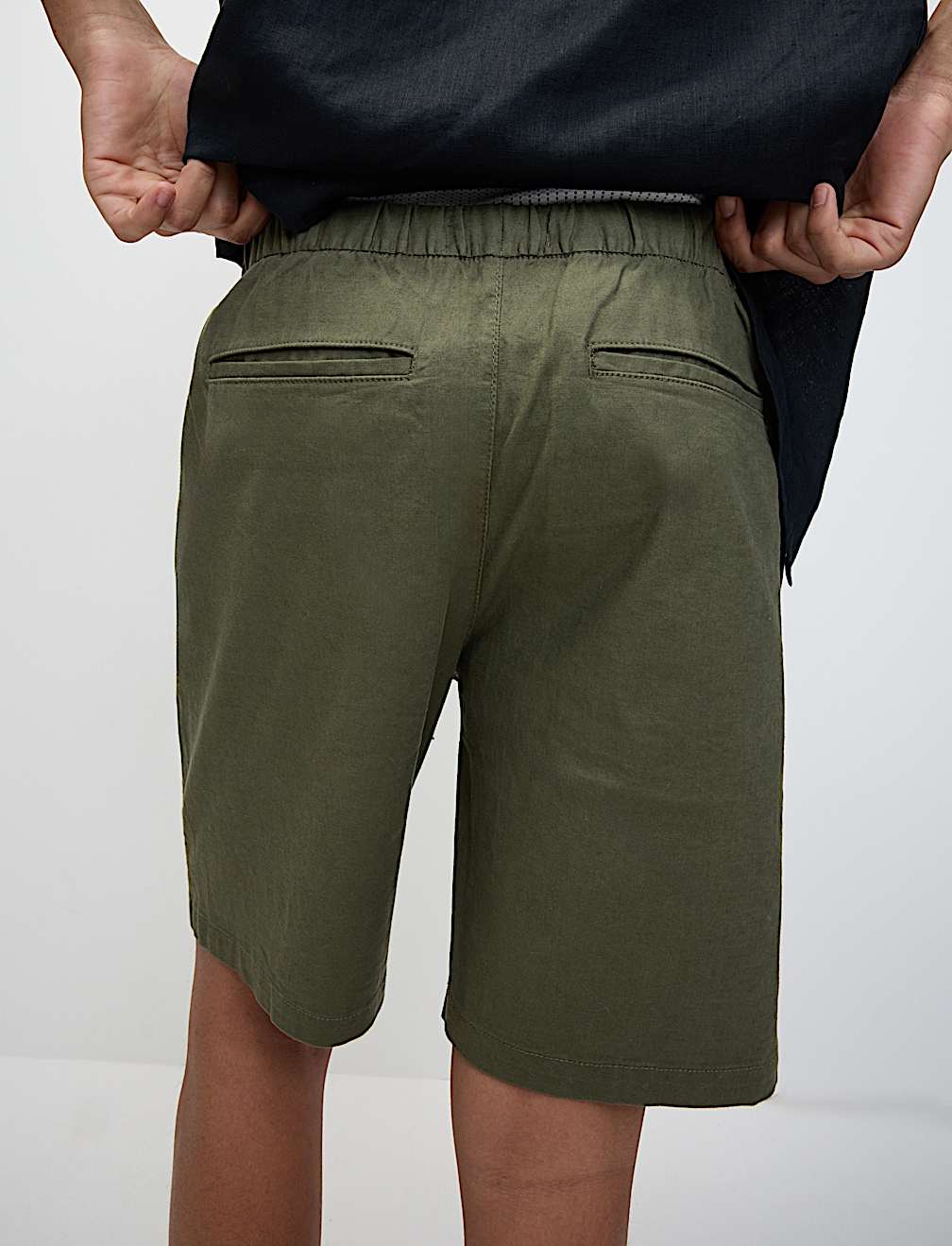 Cotton Linen Blend Elasticated Waist Shorts