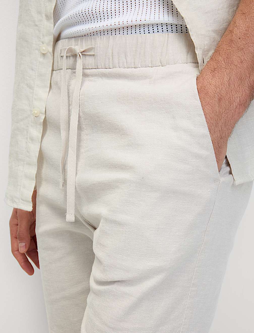 Cotton Linen Blend Elasticated Waist Shorts