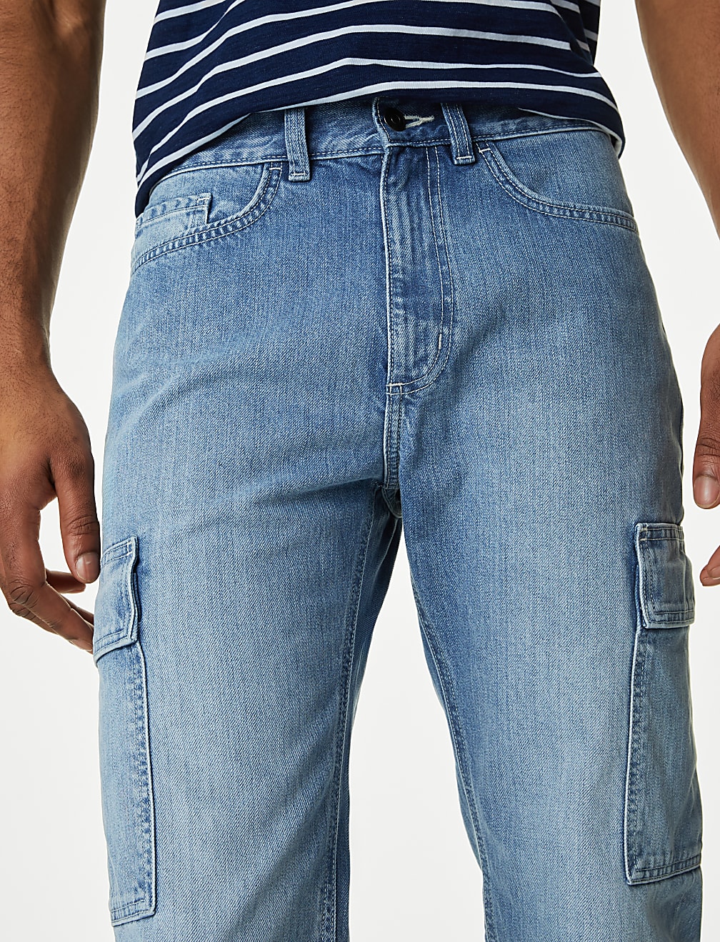 Straight Fit Denim Cargo Jeans