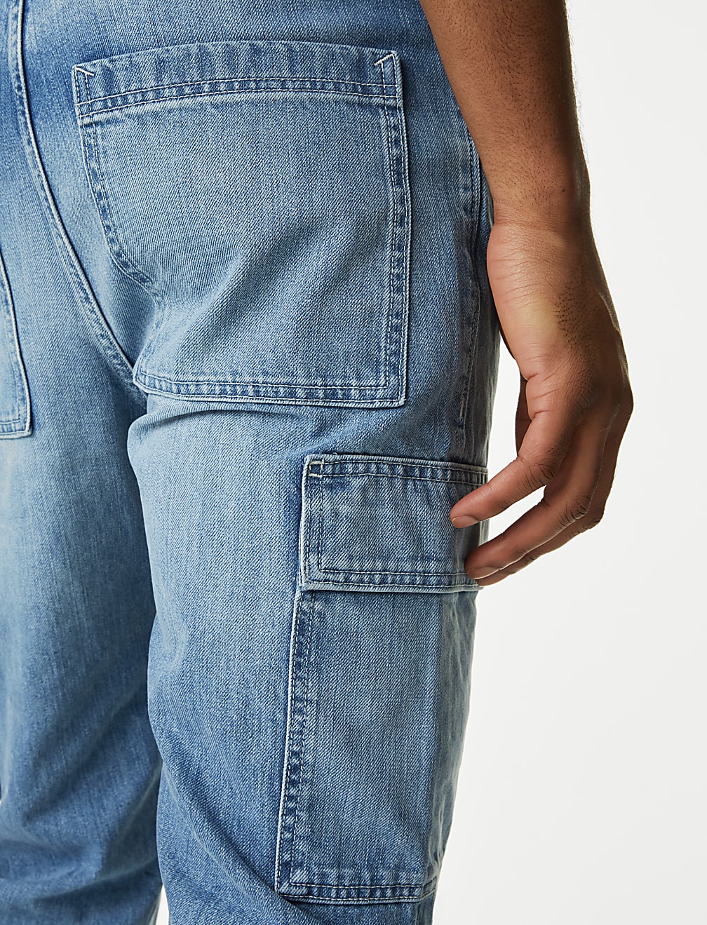 Straight Fit Denim Cargo Jeans