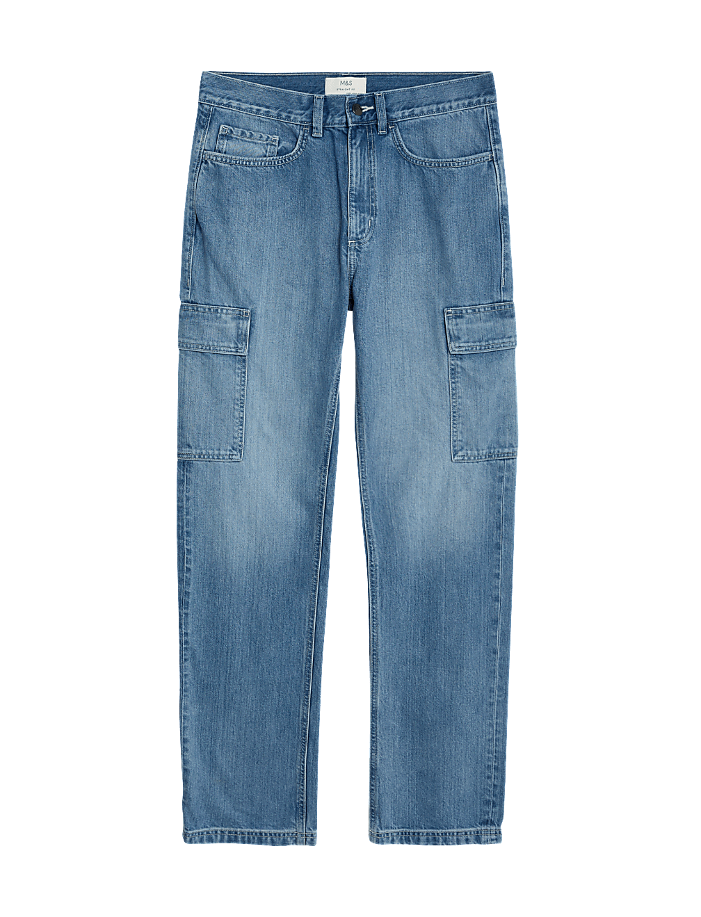 Straight Fit Denim Cargo Jeans