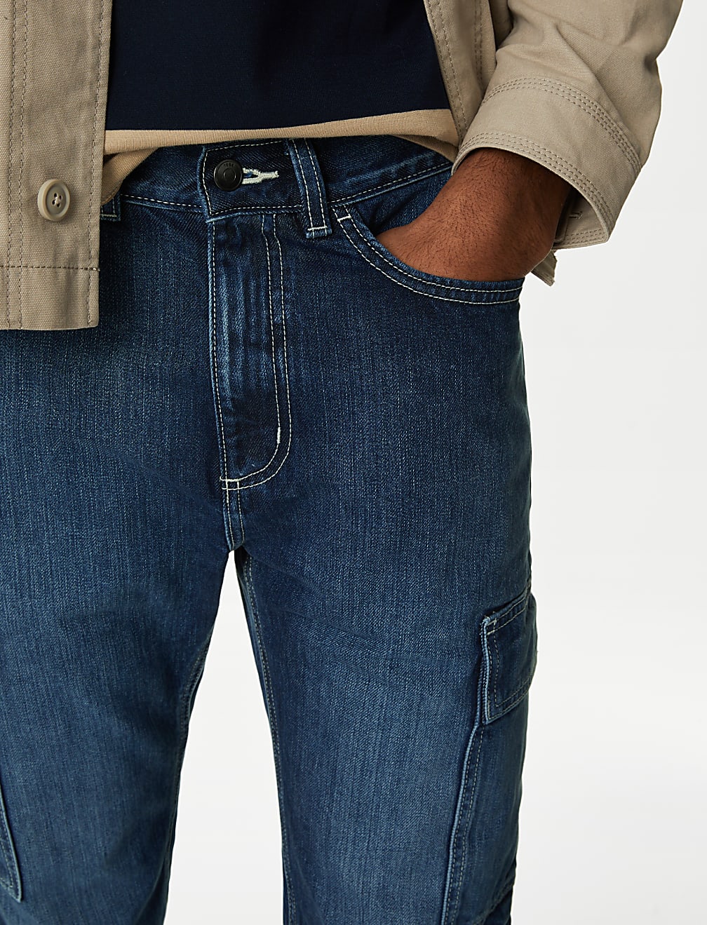Straight Fit Denim Cargo Jeans