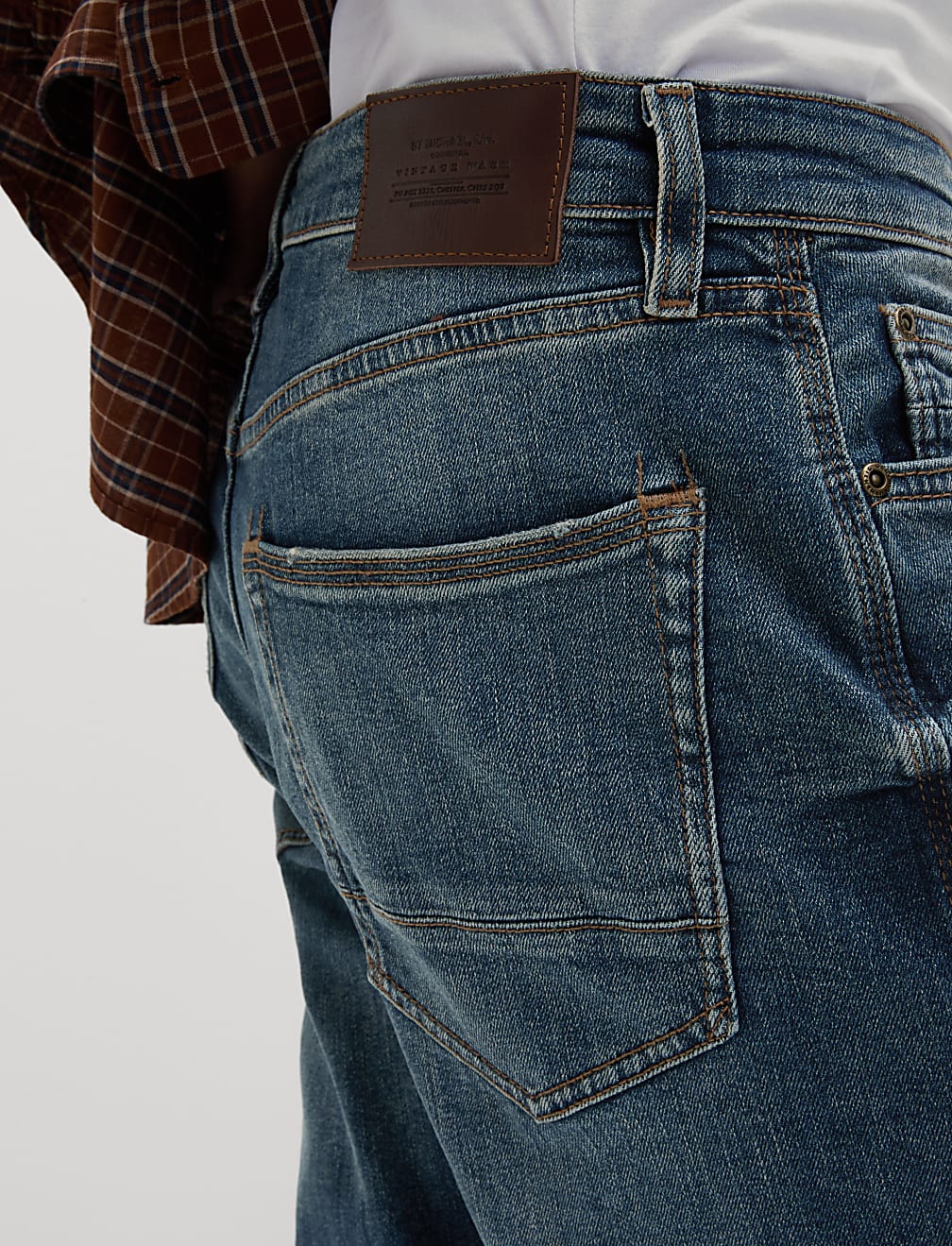 Straight Fit Vintage Wash Stretch Jeans
