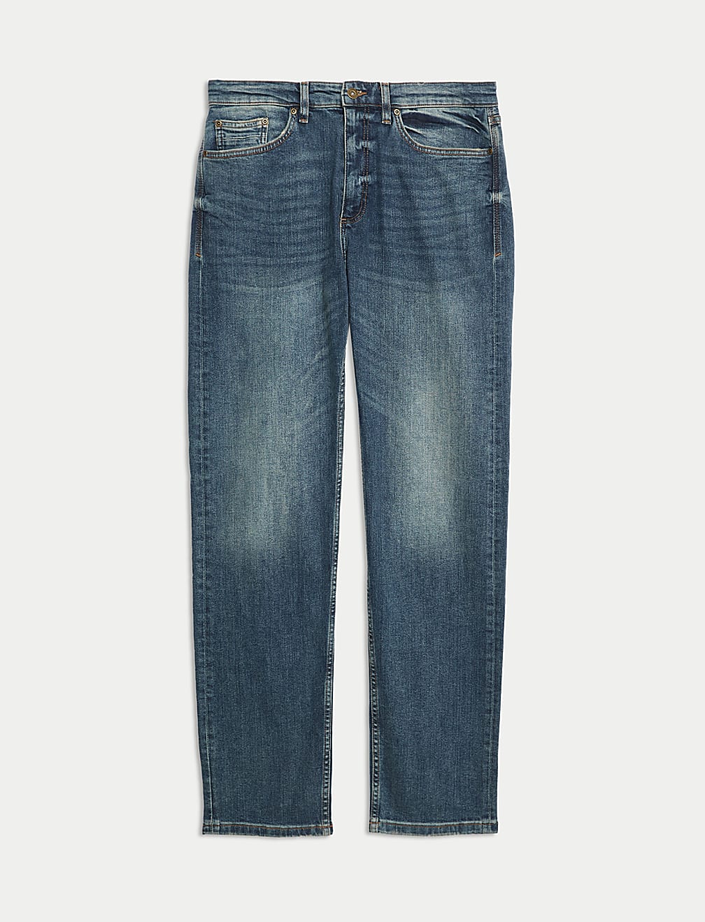 Straight Fit Vintage Wash Stretch Jeans