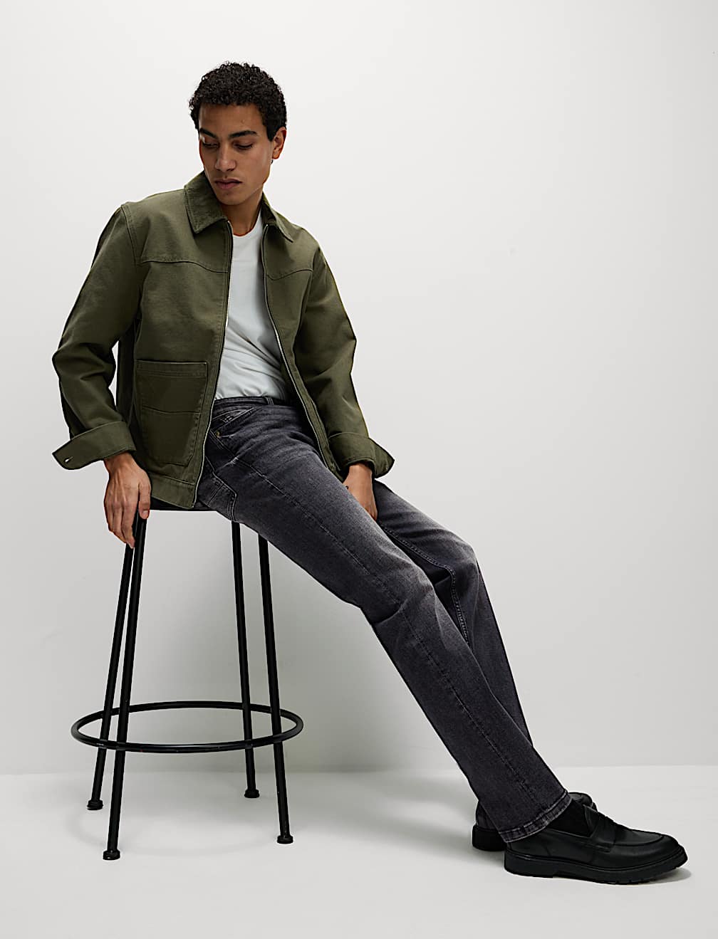 Straight Fit Vintage Wash Crosshatch Jeans