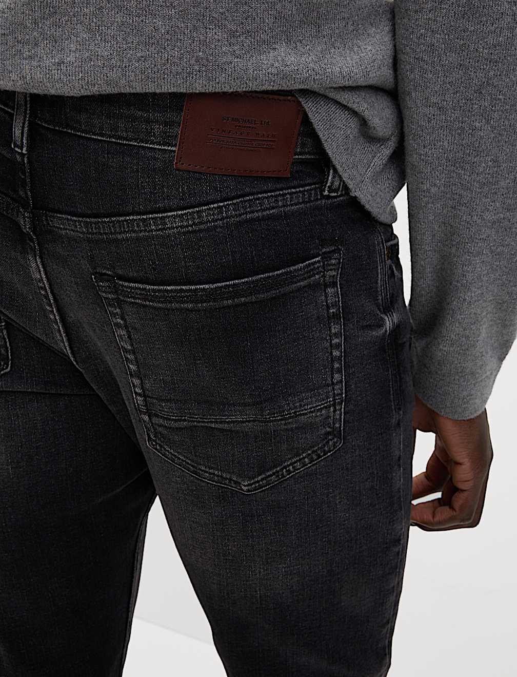 Slim Fit Vintage Wash Crosshatch Jeans