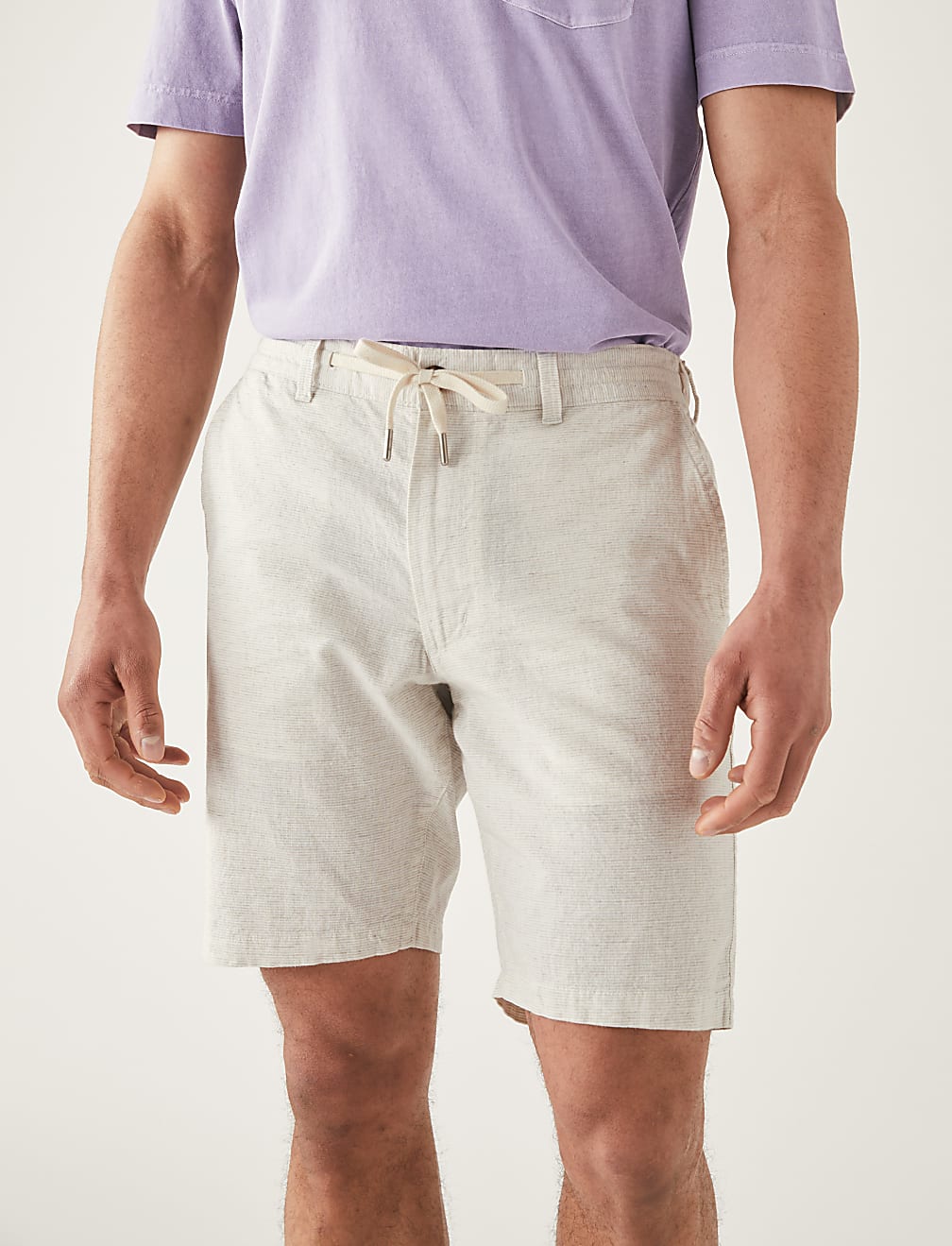 Linen Blend Half-Elasticated Waist Shorts