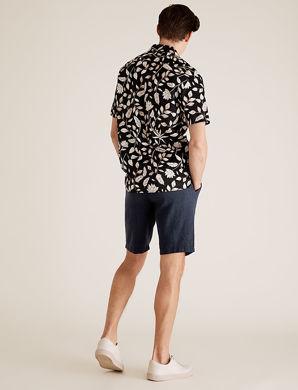 Checked Belted Linen Shorts