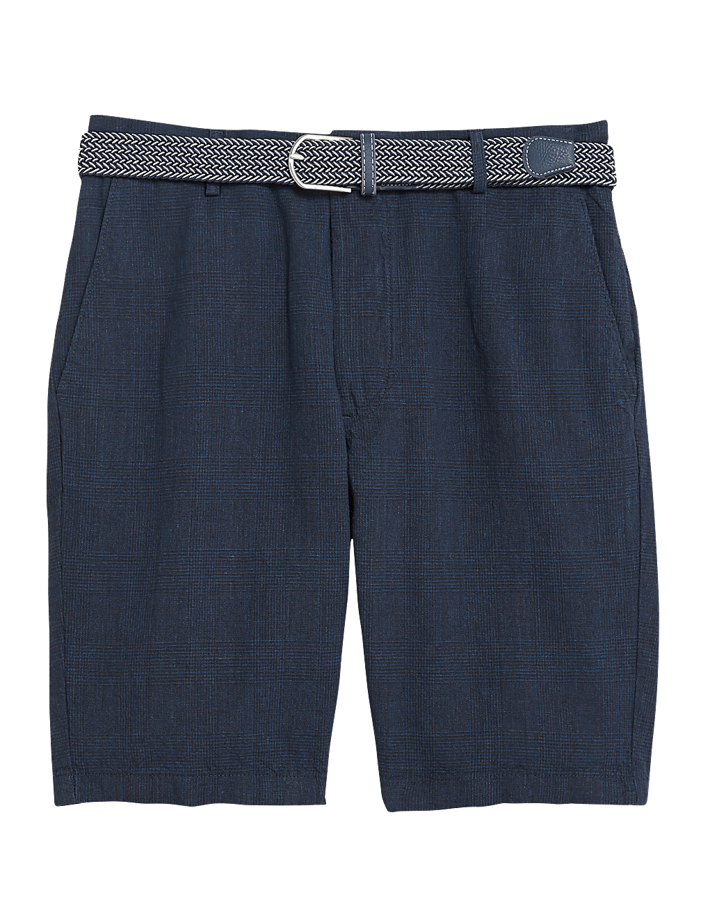 Checked Belted Linen Shorts