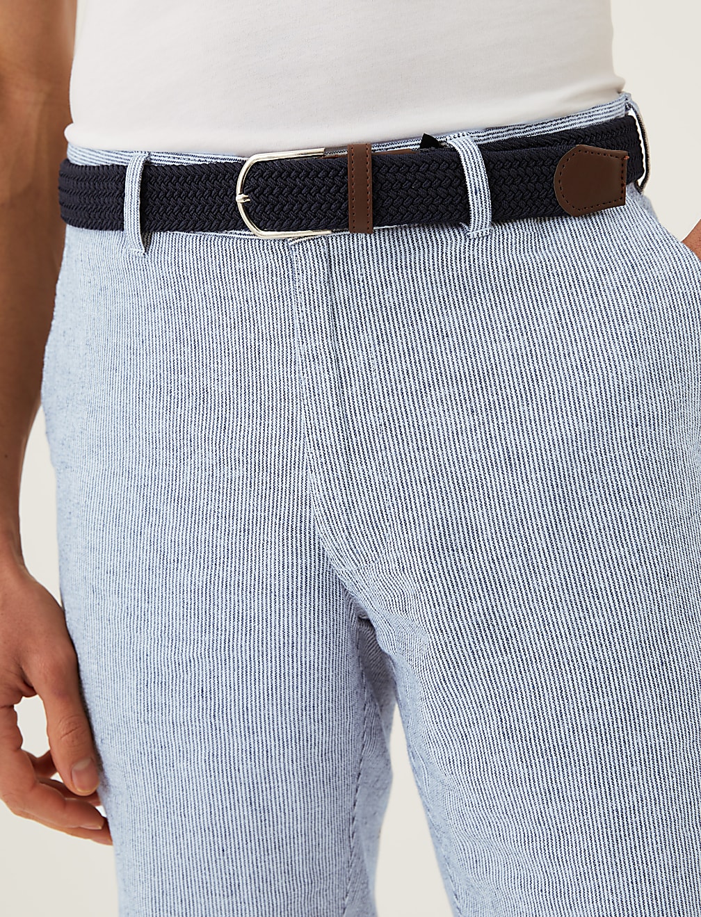 Linen Blend Belted Chino Shorts