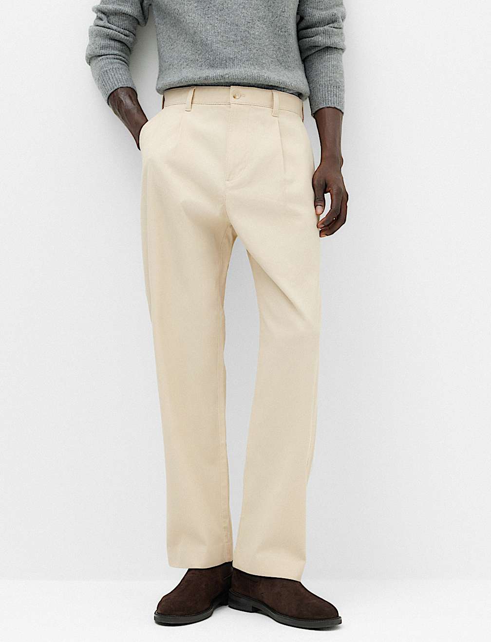 Cotton Rich Relaxed Pleat Front Trousers
