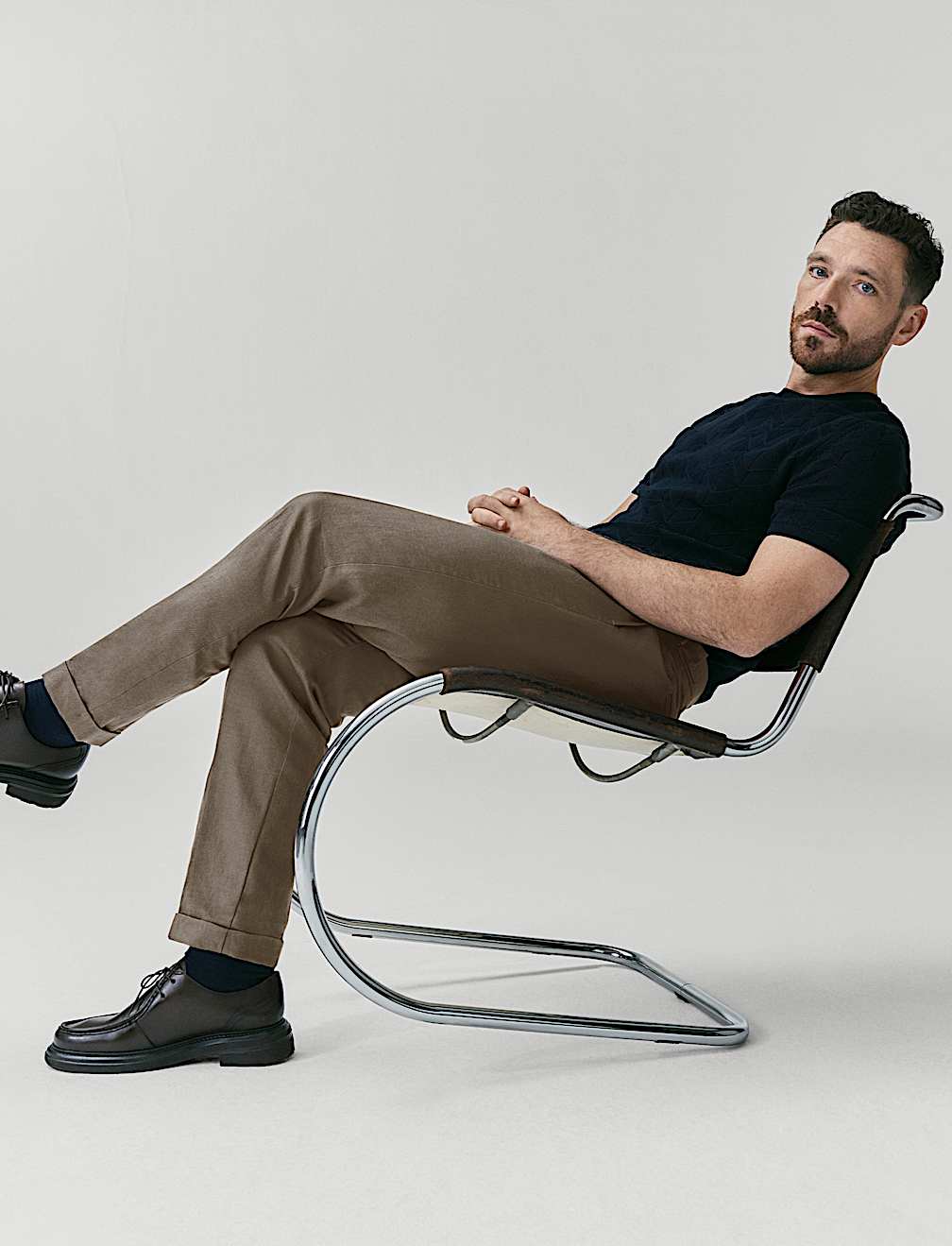 Tapered Fit Cotton Linen Blend Trousers