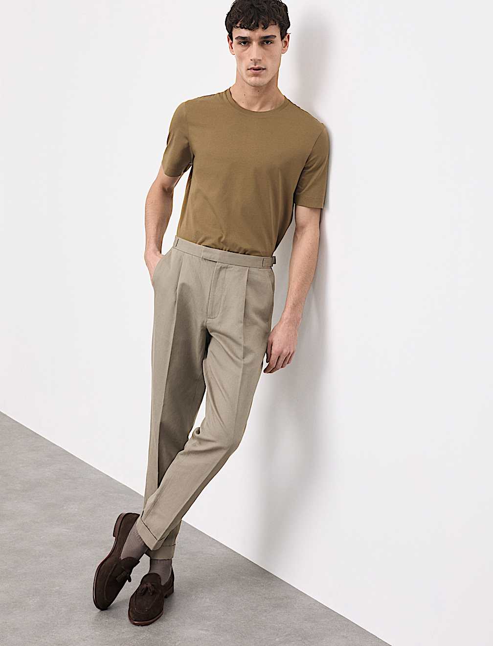 Tapered Fit Cotton Linen Blend Trousers
