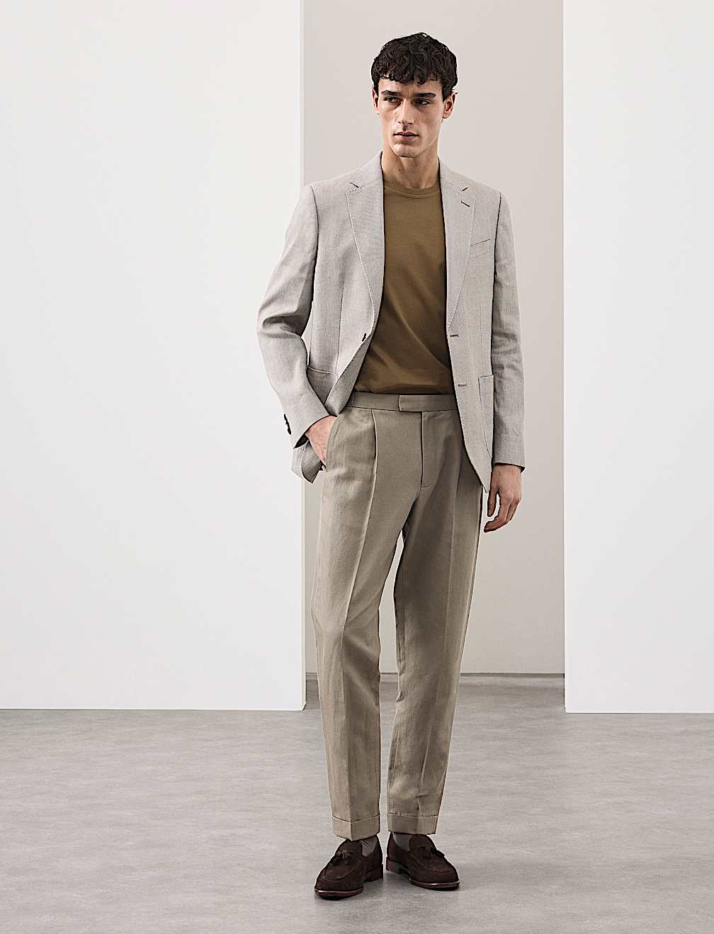 Tapered Fit Cotton Linen Blend Trousers