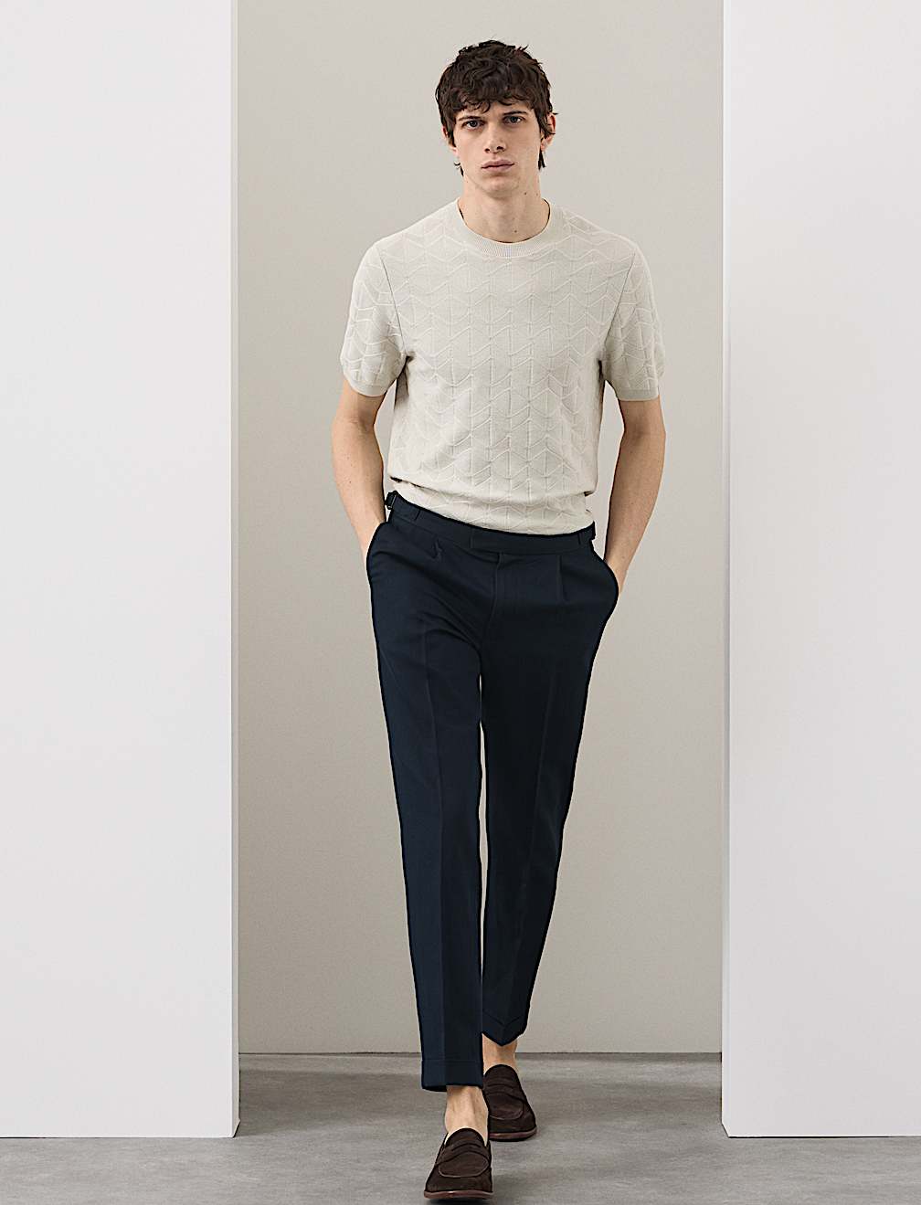Tapered Fit Cotton Linen Blend Trousers
