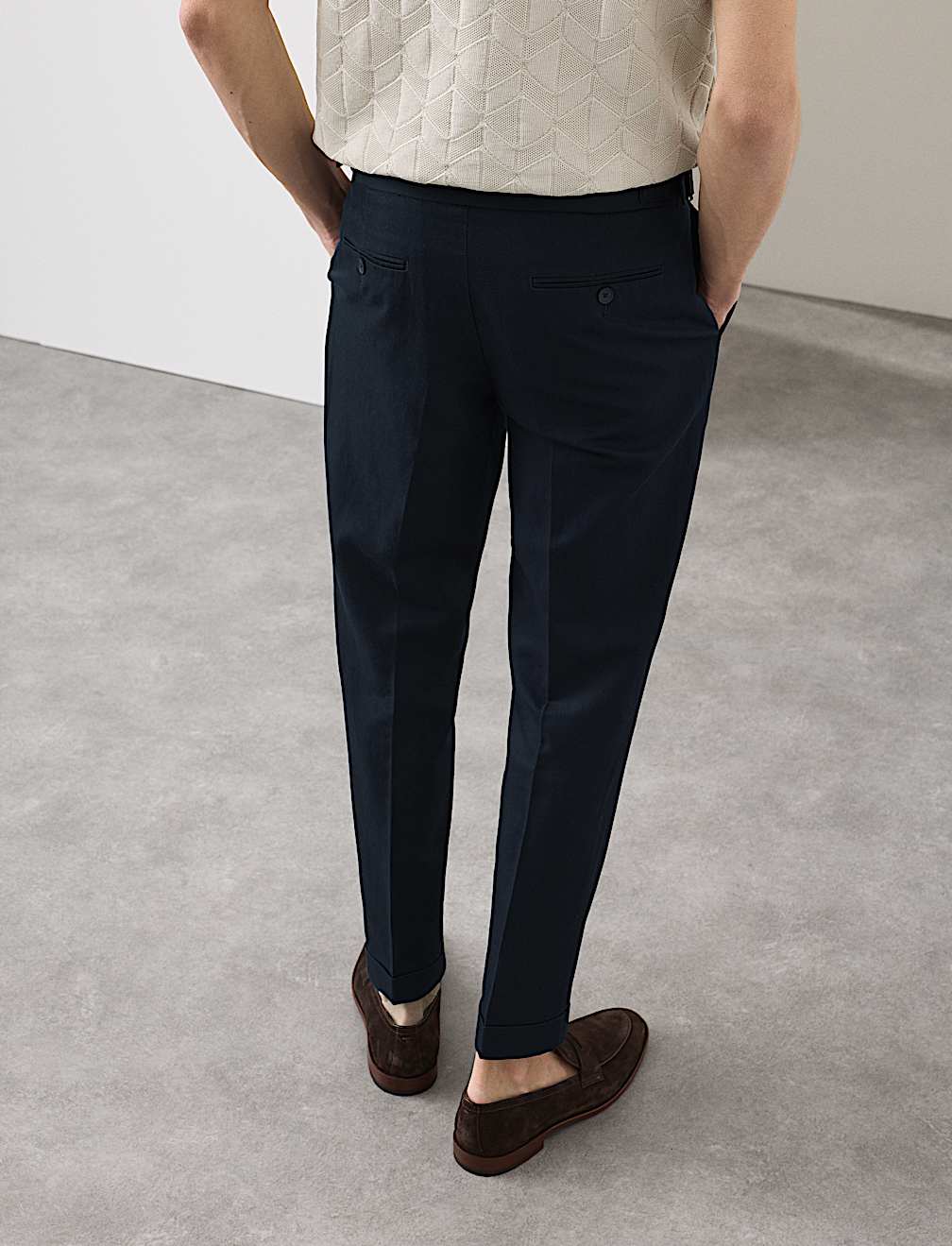 Tapered Fit Cotton Linen Blend Trousers