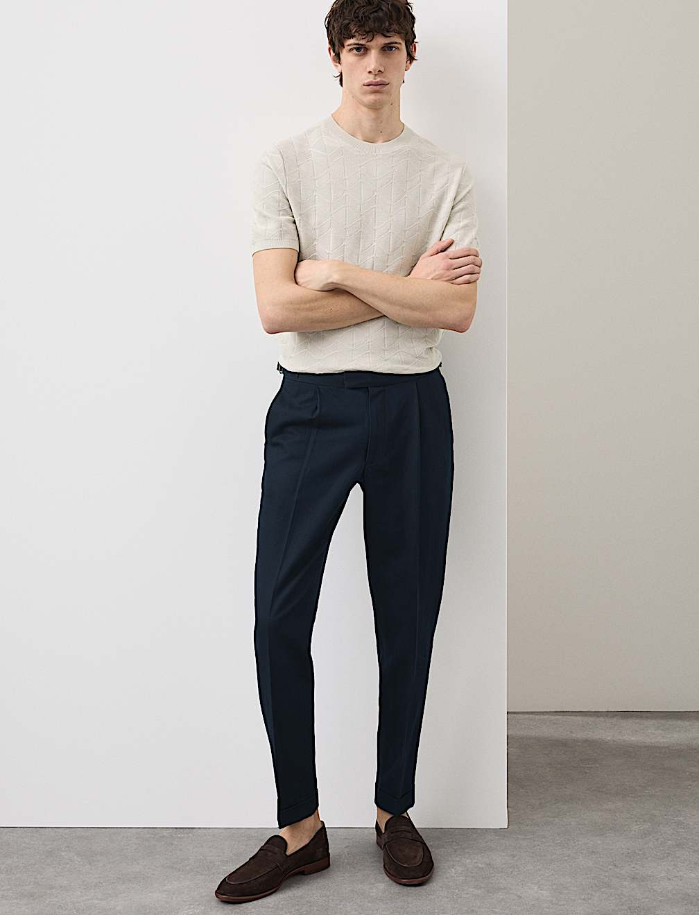 Tapered Fit Cotton Linen Blend Trousers
