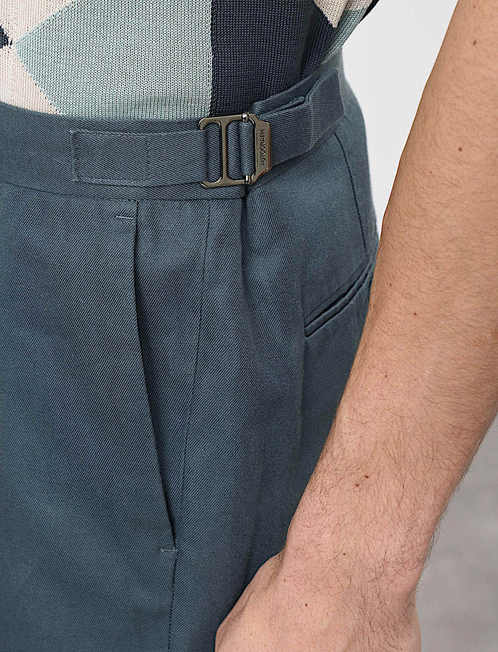 Tapered Fit Cotton Linen Blend Trousers