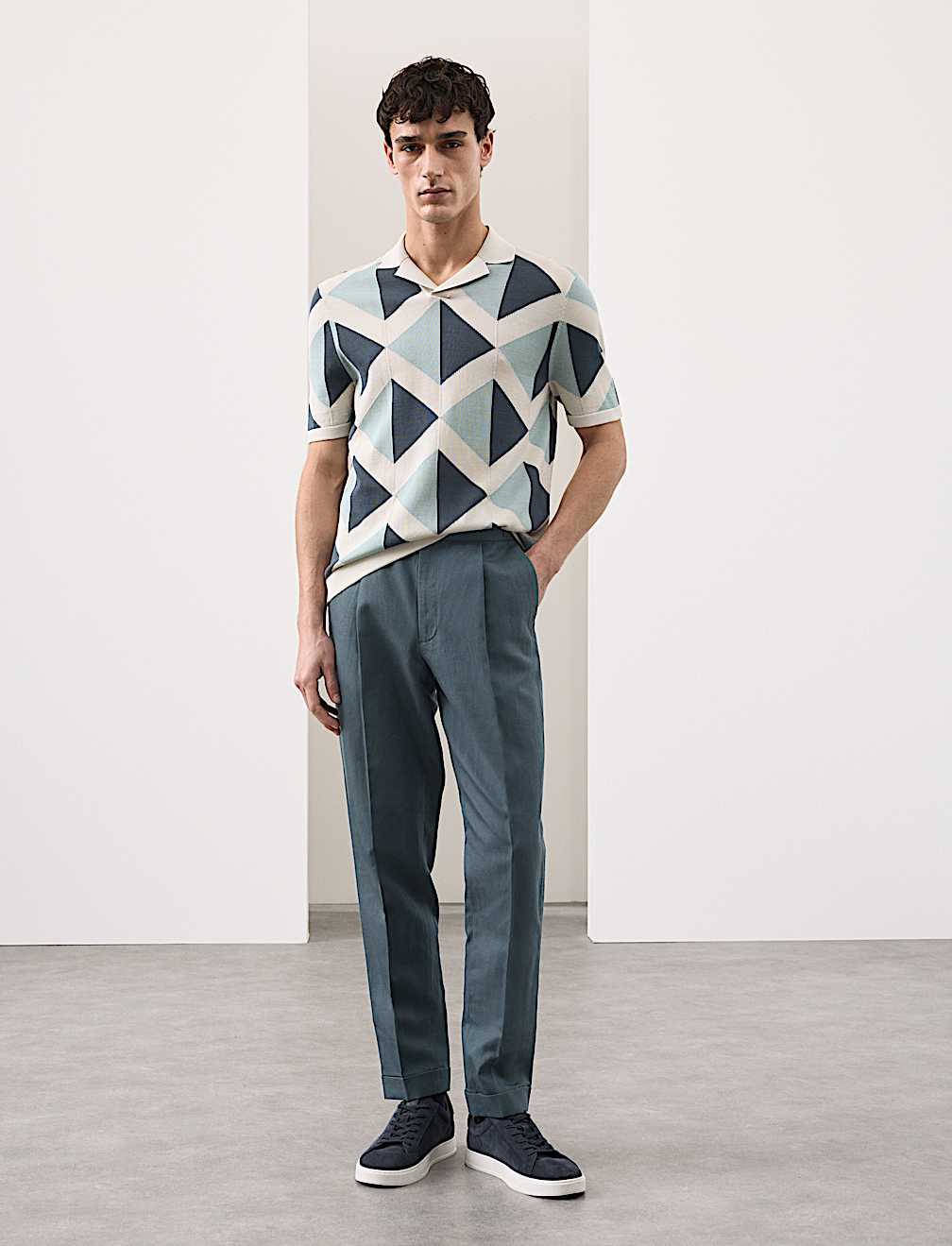 Tapered Fit Cotton Linen Blend Trousers