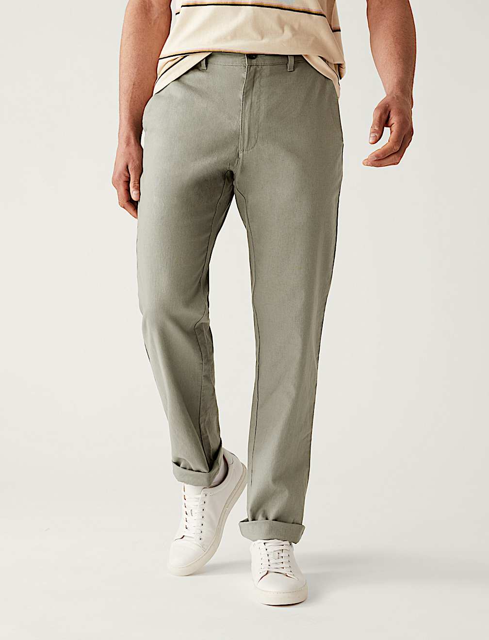 Linen Mix Plain Regular Fit Trousers