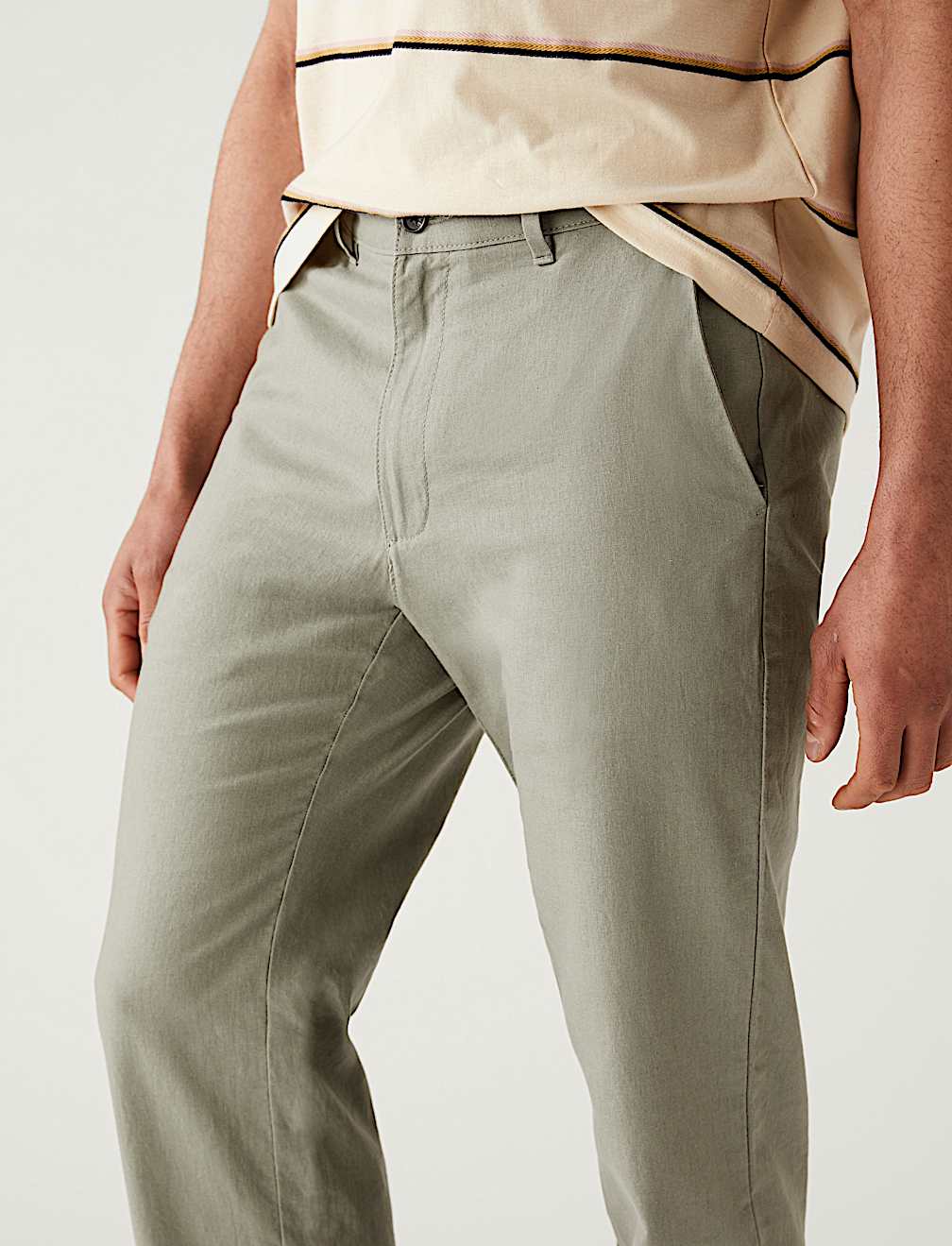 Linen Mix Plain Regular Fit Trousers