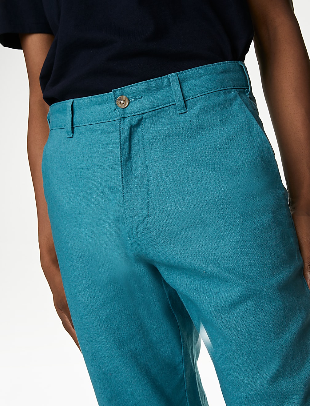 Linen Mix Plain Regular Fit Trousers