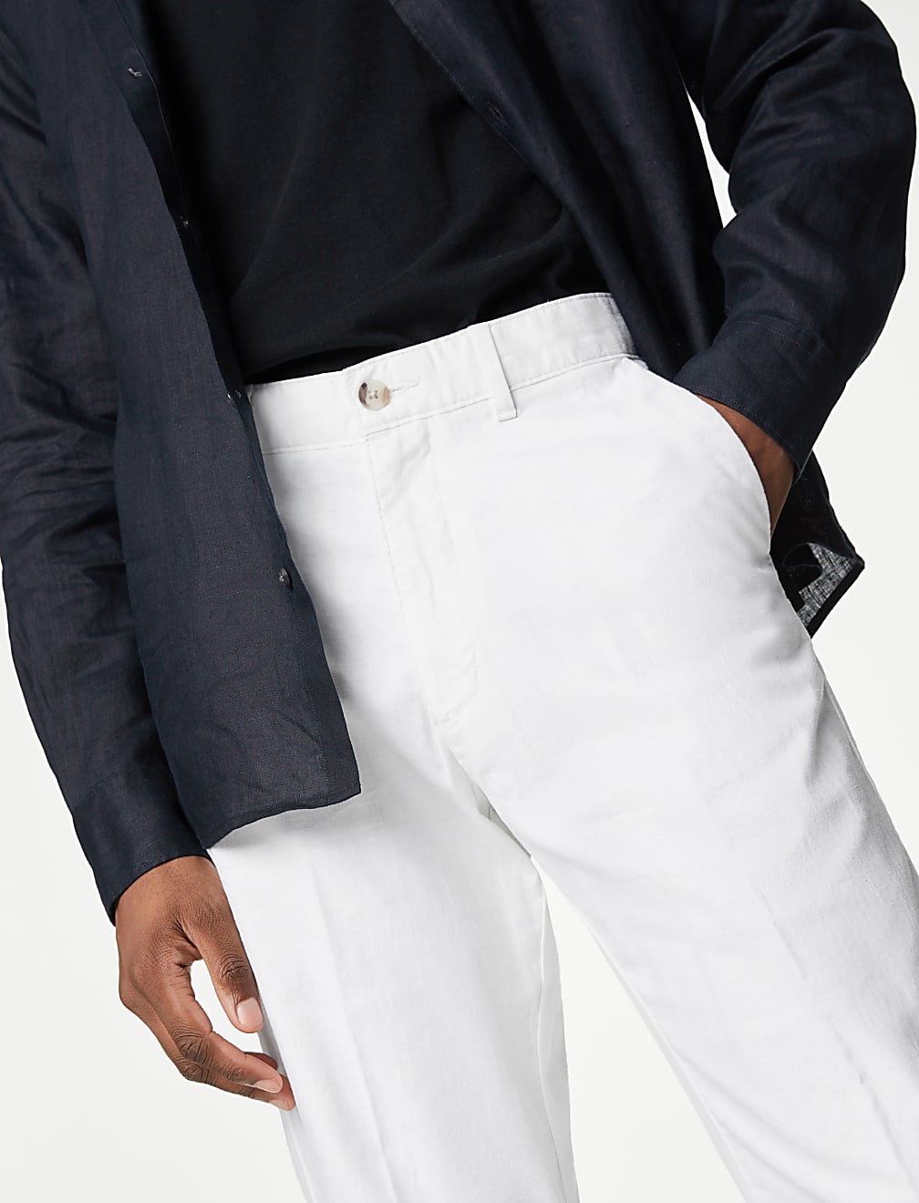 Regular Fit Linen Blend Stretch Chinos