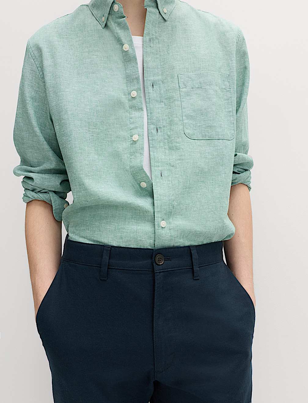 Regular Fit Cotton Linen Blend Chinos