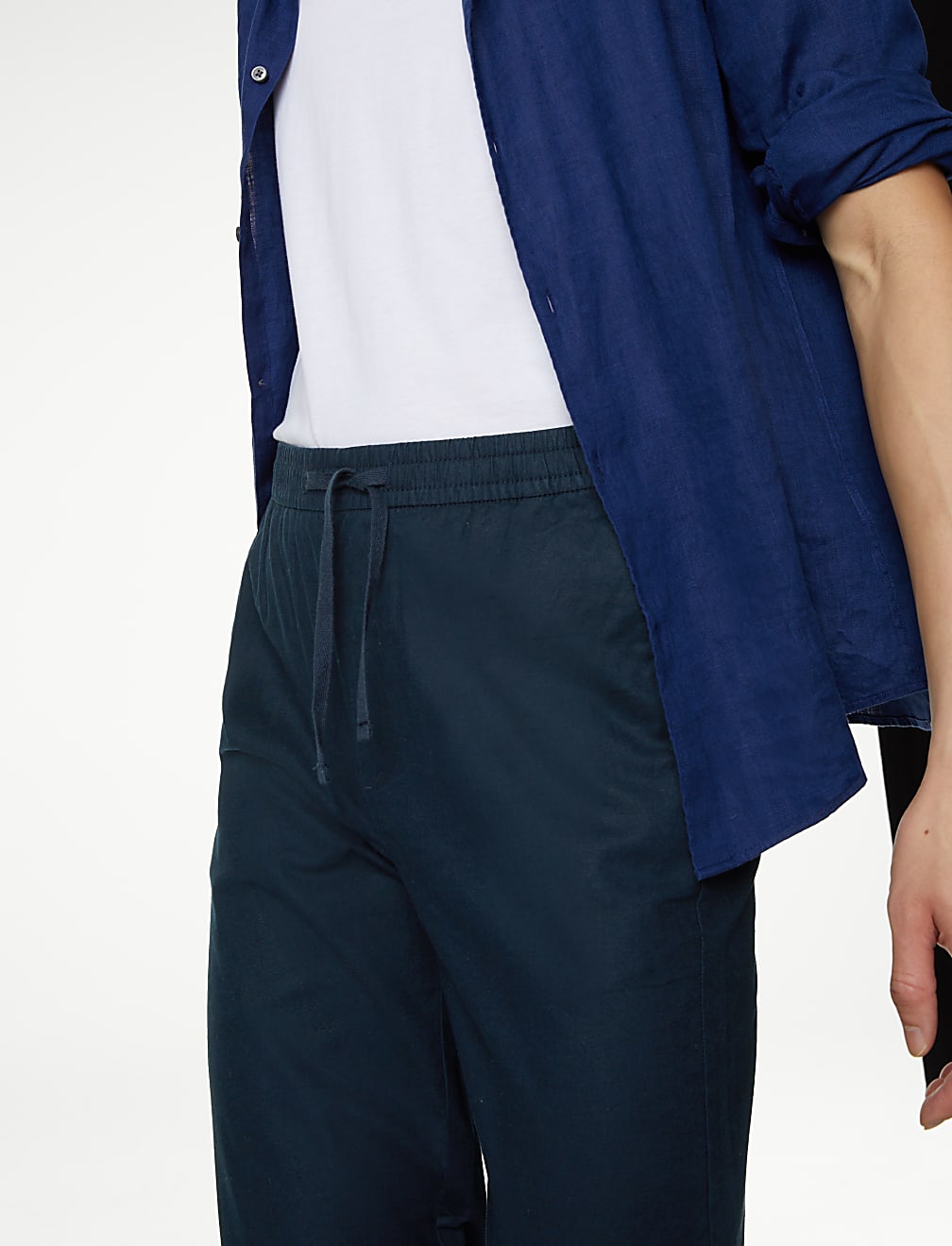 Tapered Fit Linen Blend Trousers