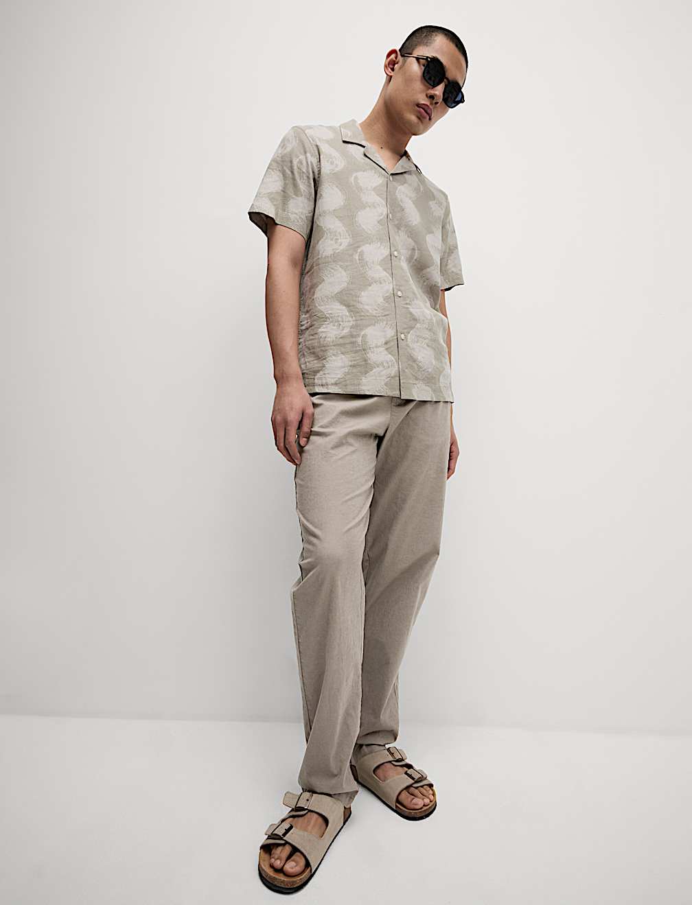 Loose Fit Cotton Linen Blend Elasticated Trousers