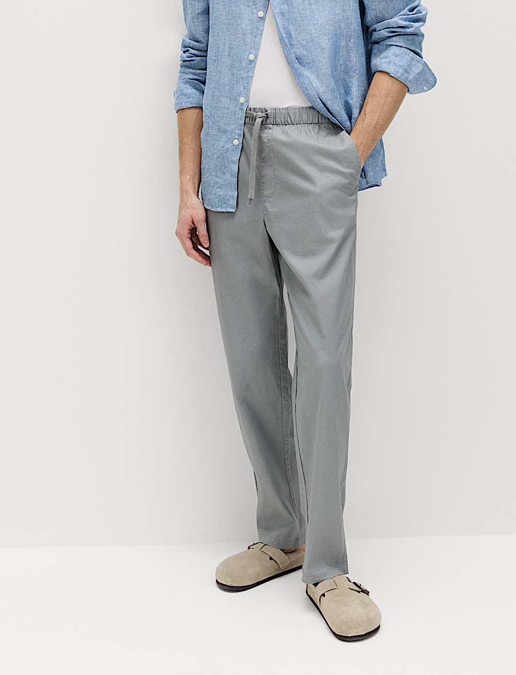 Loose Fit Linen Blend Elasticated Waist Trousers